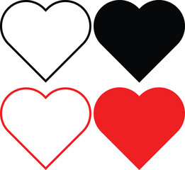 Red and black heart icons set vector. Heart vector icons. Set of Various simple love symbols icon isolated.