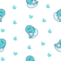 Funny dolphin characters. Seamless pattern. Cute cartoon kawaii sea animal. Hand drawn style. Vector drawing. Design ornaments.