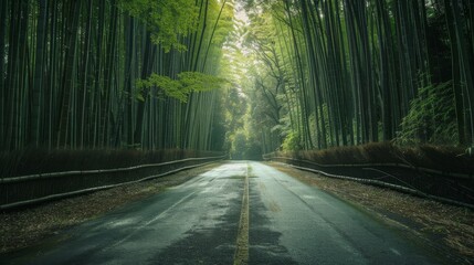 Obraz premium Landscape of A Road on a Bamboo Forest
