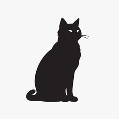 black silhouette of a cat simple illustration in white background