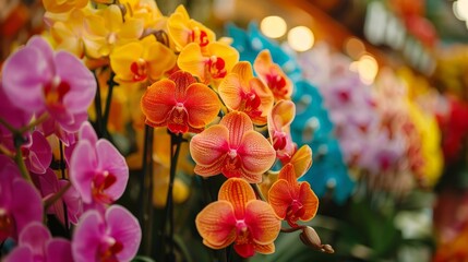 Vibrant orchids for sale at flower market