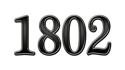 black metal 3d design of number 1802 on white background.