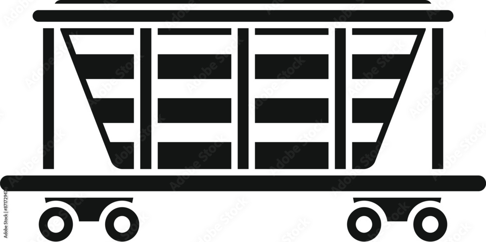 Poster black silhouette of an empty open freight wagon standing on rails, side view