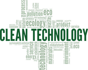 Clean Technology word cloud conceptual design isolated on white background.