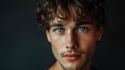 Fototapeta premium Close-up portrait of a young man with blue eyes