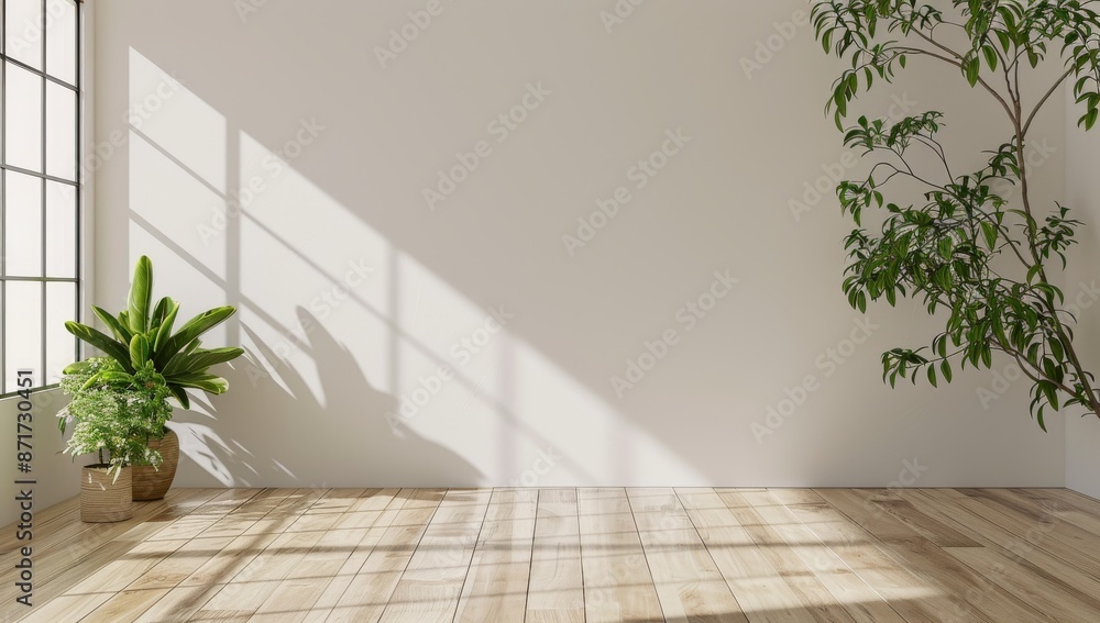 Canvas Prints Sunlit Minimalist Room with Indoor Plants and Wooden Flooring