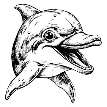 recommend clip art: Sketch of a dolphin swimming gracefully, top view, on a white background.