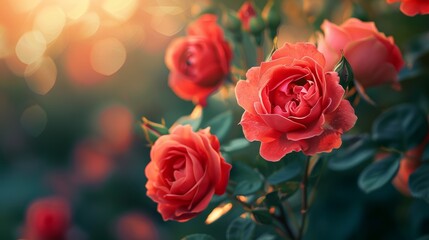 Red roses blooming in a home garden