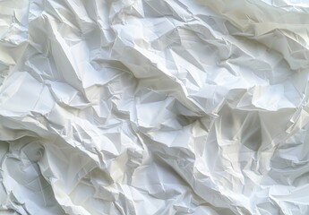 Obraz premium Crumpled white paper poster texture background, white paper sticker poster mockup on wall.