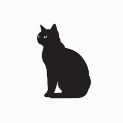 black silhouette of a cat simple illustration in white background