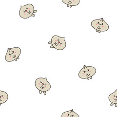 Cute dumplings characters with different facial expressions. Seamless pattern. Chinese food. Hand drawn style. Vector drawing. Design ornaments.