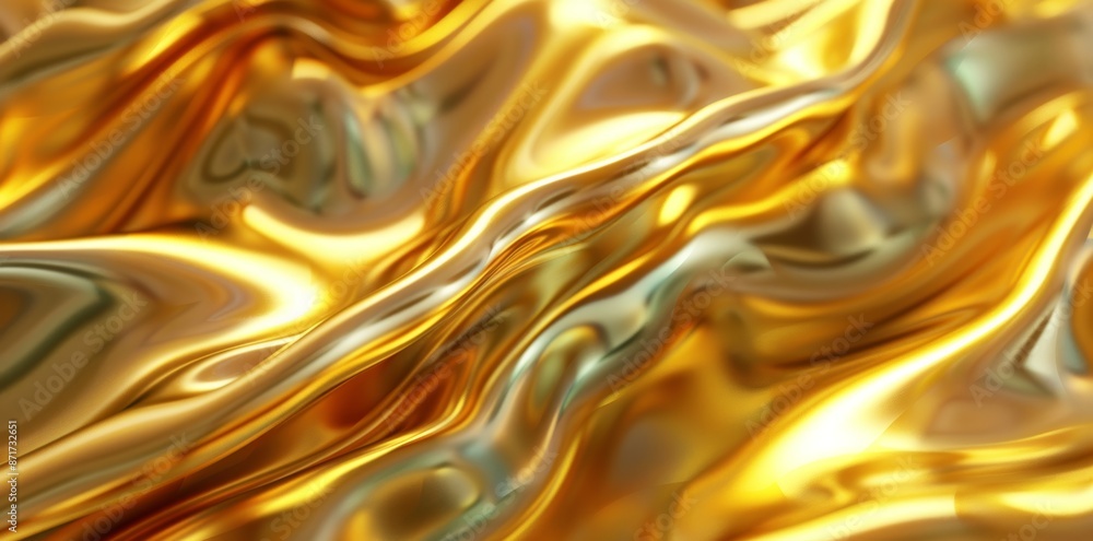Poster 3d abstract background with flowing liquid gold texture. stock image.