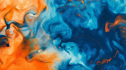 Abstract vivid background. Photo of Ink in water. Colorful smoke. Orange and blue smooth paint stains. Backdrop with space for text. Eye-catching background for social media and printing design. 