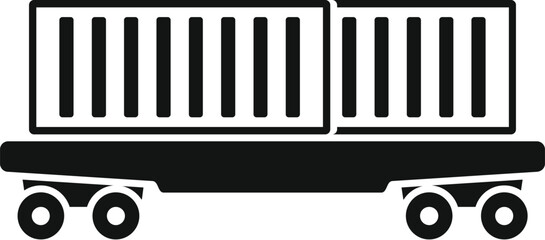 Cargo platform with two containers standing on wheels for transportation by rail, icon in simple style