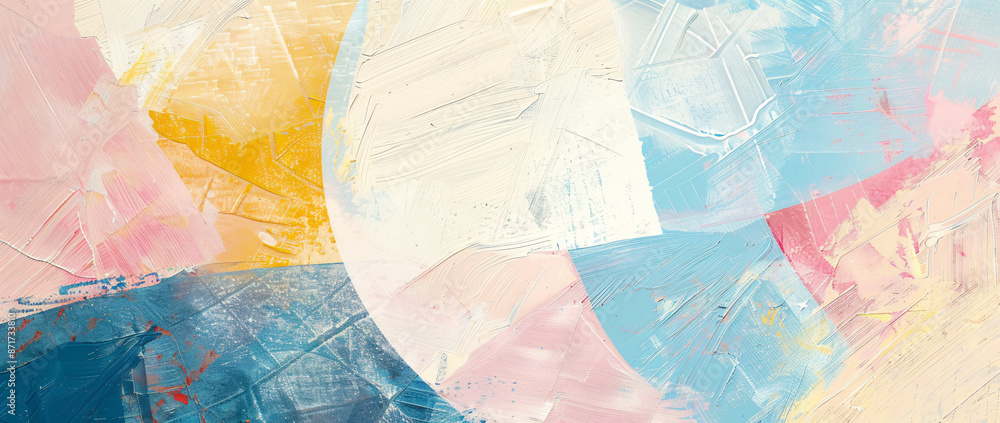 Poster abstract background with colorful brush strokes and splash, beige color palette, white space in the 