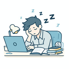 Vector image of tired person after learning