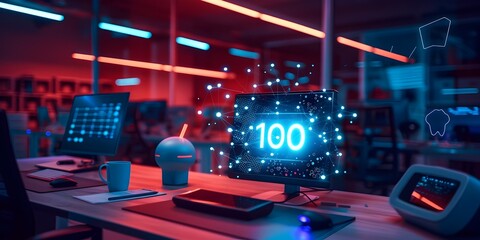 Futuristic Smart Office with Connected Devices and Digital Communication Technology