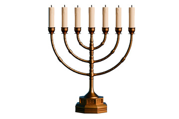 Antique bronze menorah with extinguished candles. Transparent background. 3D Render
