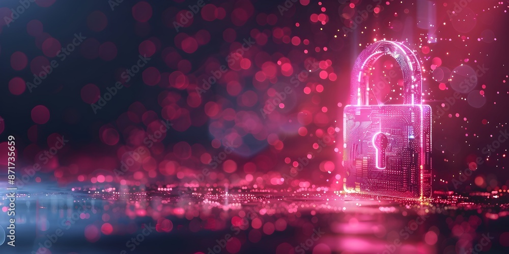 Poster secure digital firewall and lock futuristic business networking and communications protection concep