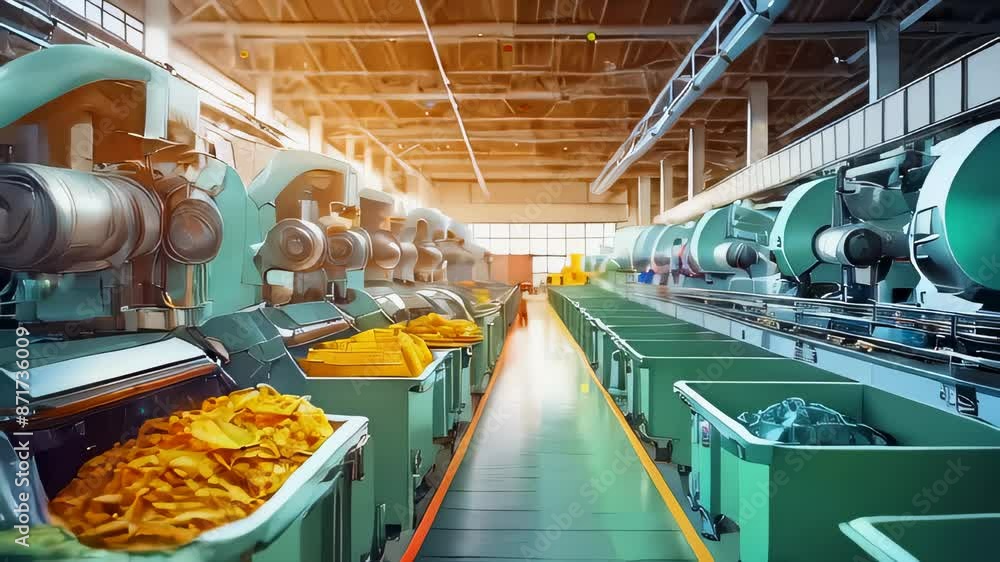 Poster an automated recycling factory with green machines efficiently sorting and processing plastic waste 