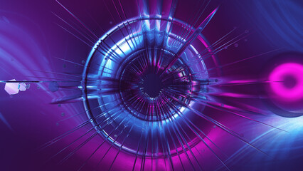 Abstract neon background. Shine swirling. Glowing spiral cover. Bubbles elegant. Halo around. Power sparks data particle. Space tunnel. Glossy jellyfish. LED color ellipse. Glint glitter beam tech