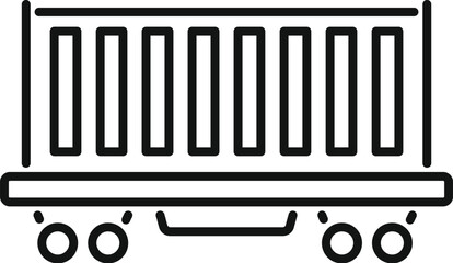Simple black and white icon of a freight wagon standing on rails