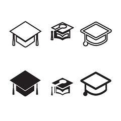 Square academic cap icon Silhouette line art vector illustration.