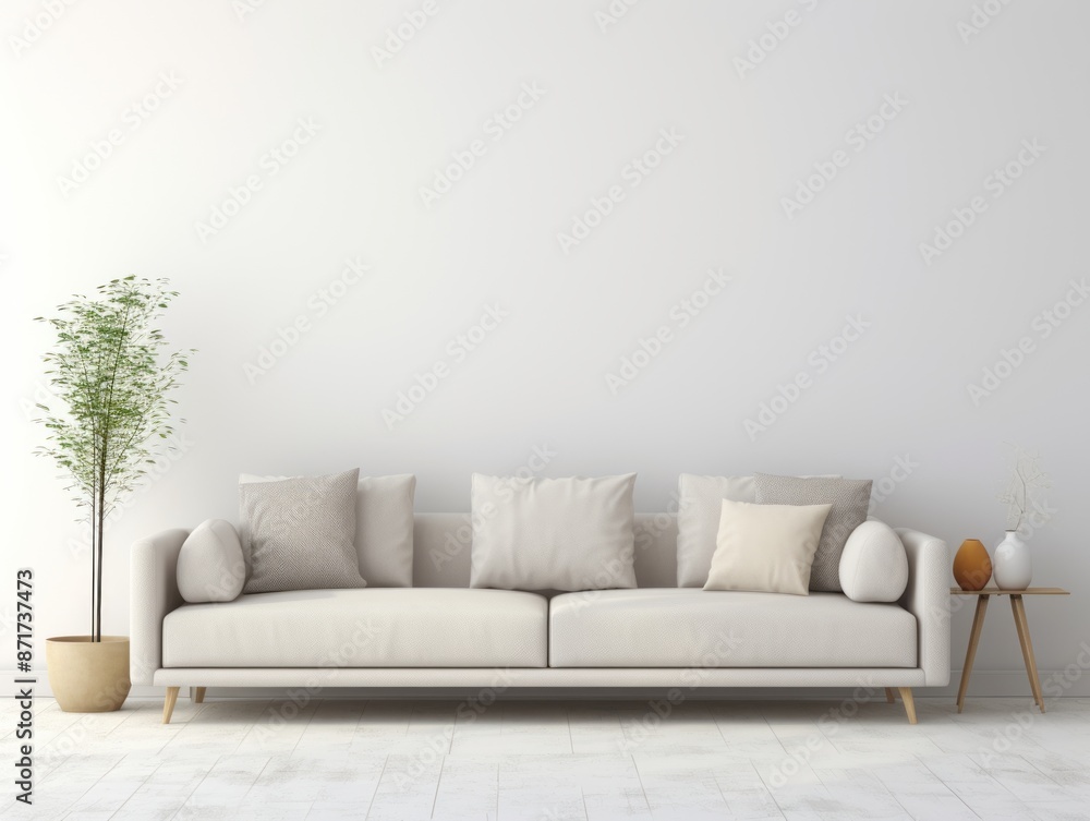 Wall mural Livingroom Mockup Vibrant Elegance Light Gray Couch with Colorful Pillows.jpeg