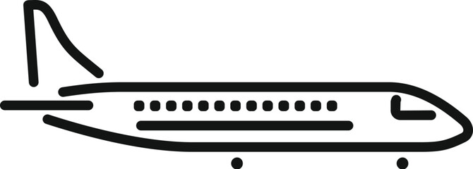 Simple line art icon of a large passenger airplane taking off from the ground