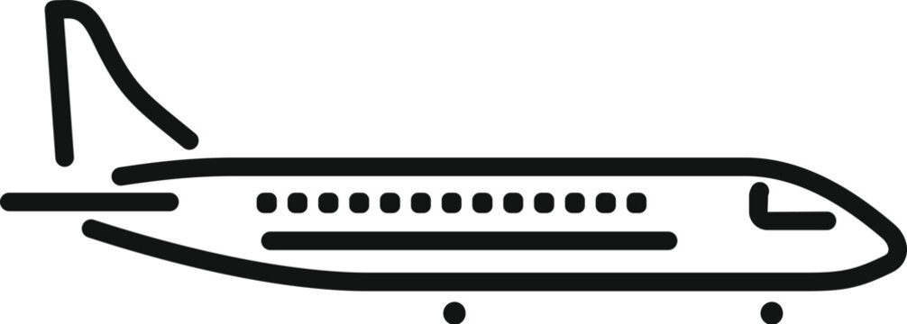 recommend clip art: Simple line art icon of a large passenger airplane taking off from the ground