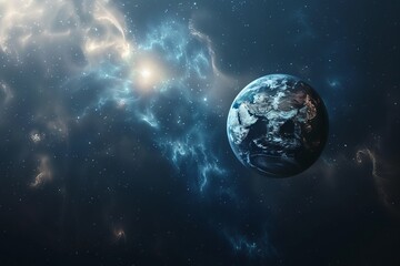 Earth astro photography with Space nebula on background, ultra realistic detailed image 