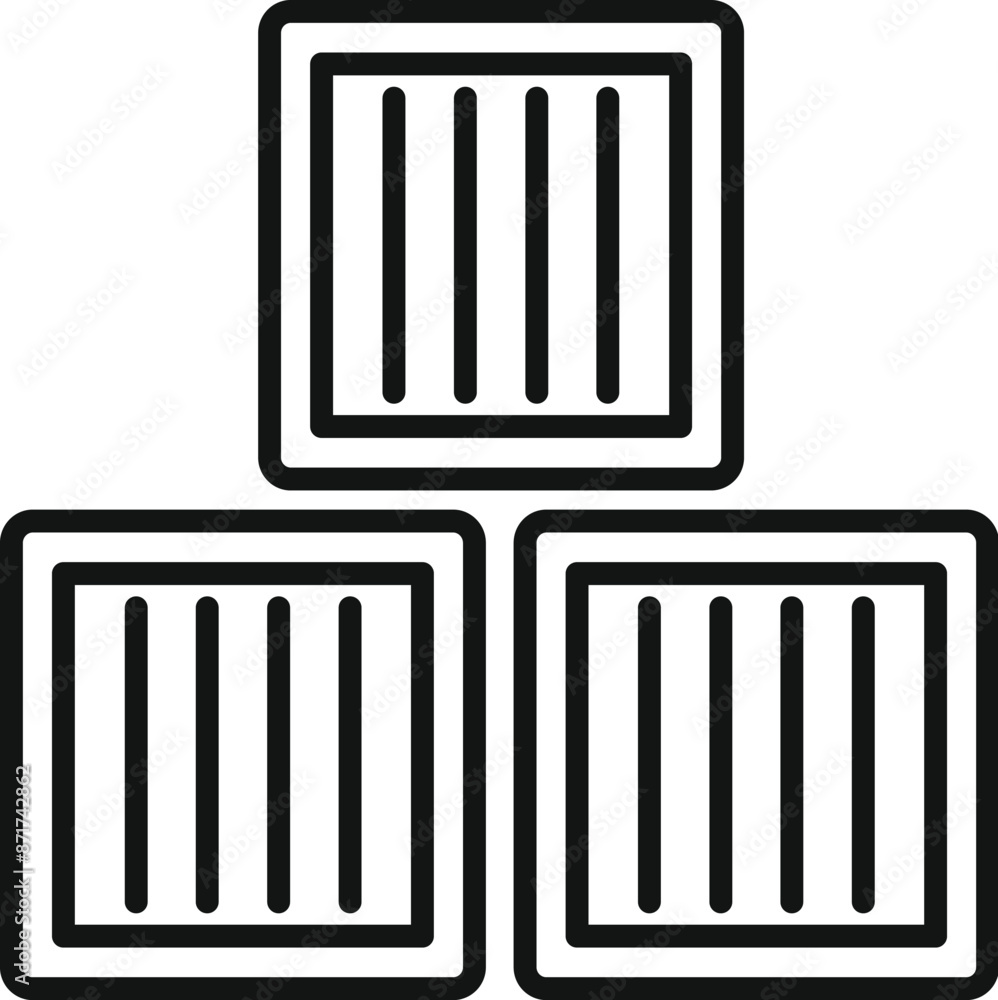 Poster line art icon of three cargo containers stacking, representing concepts of import export and logisti
