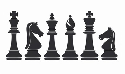 Silhouette of Chess Pieces Representing Strategy and Power on White Background - Generative AI
