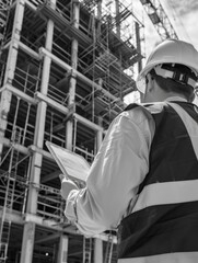 Construction Site Supervisor with Clipboard