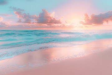 Fototapeta premium A beautiful beach with a pink and blue sky