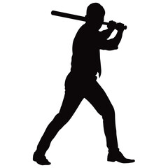 Black Silhouette of Baseball Player. Vector Illustration Isolated on White Background