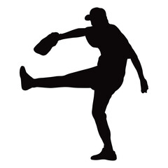 Black Silhouette of Baseball Player. Vector Illustration Isolated on White Background