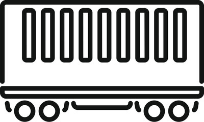 Line drawing of a train wagon carrying an intermodal container, commonly used for cargo transportation by rail