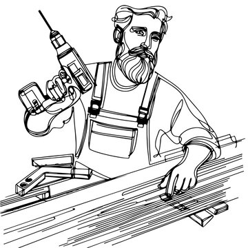 recommend clip art: carpenter one line art drawing continuous vector illustration, isolated on transparent background