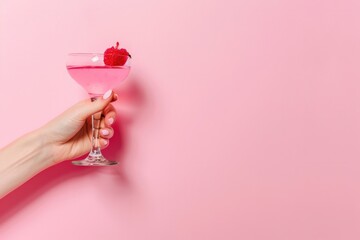 Woman Cocktail. Beauty Trends: Hand with Manicured Nails Holding Glass
