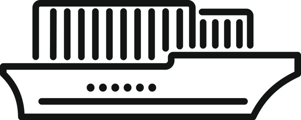 Line art icon of a cargo ship transporting containers, representing global trade and shipping industry