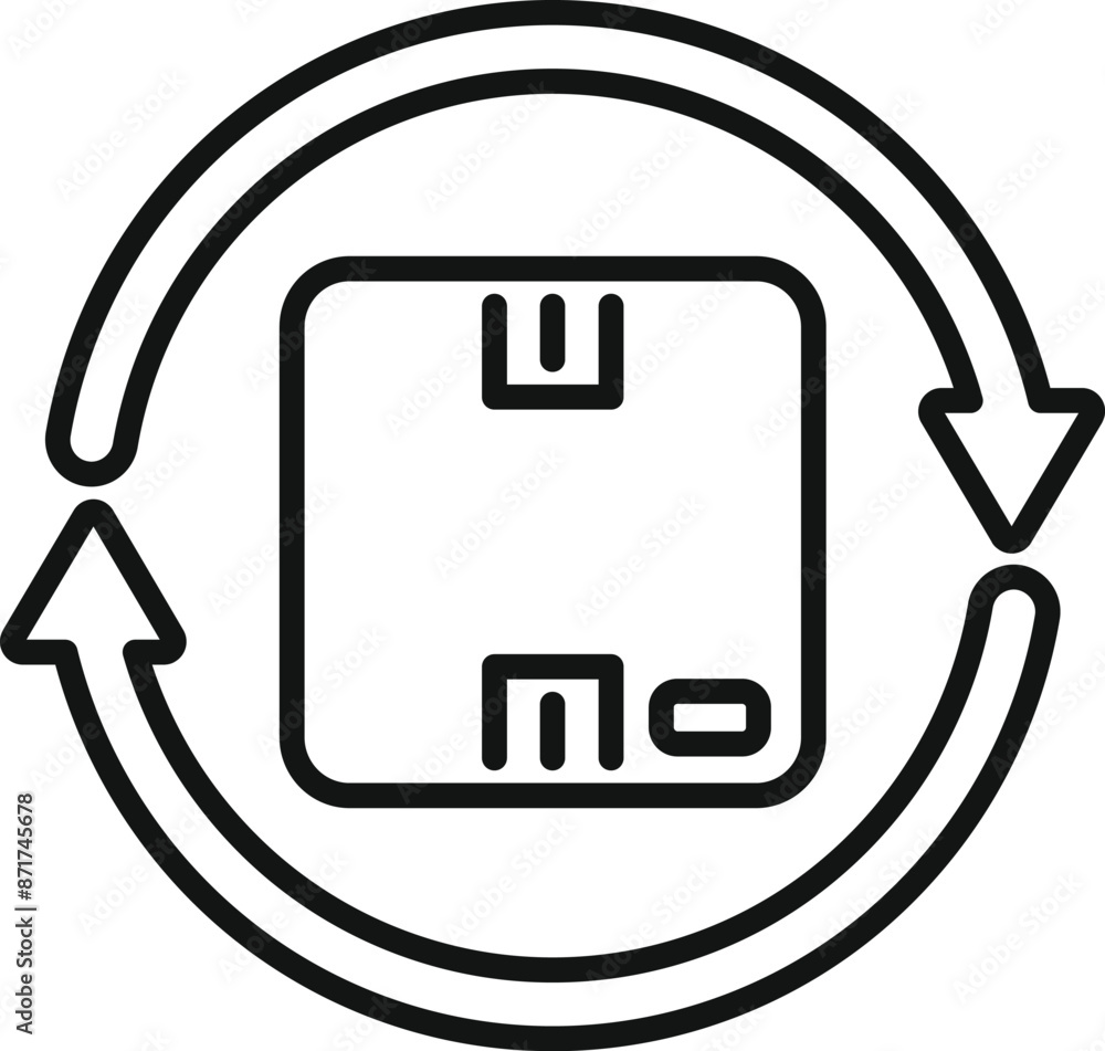 Poster cardboard box rotating with arrows symbolizing a delivery or shipping service