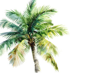 Watercolor painting of a coconut palm tree with lush green leaves, bringing tropical vibes to your designs