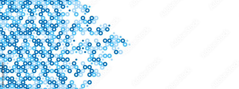 Poster blue abstract background of hollow dots. mosaic texture of random particles. chaotic ornament. linea