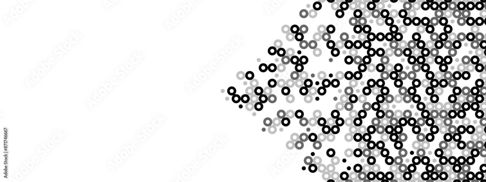 Poster halftone abstract background of hollow dots. mosaic texture of random particles. chaotic ornament. l