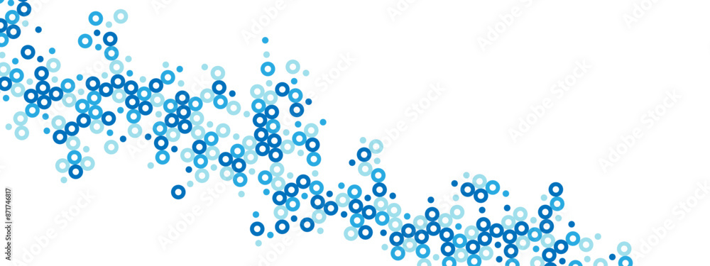Poster blue abstract background of hollow dots. mosaic texture of random particles. chaotic ornament. linea