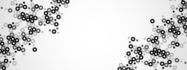 Halftone abstract background of hollow dots. Mosaic texture of random particles. Chaotic ornament. Linear pattern. Design of banner, poster on website, frame for social networks. Vector illustration