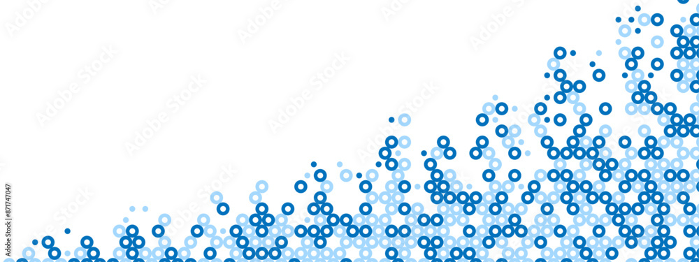Poster blue abstract background of hollow dots. mosaic texture of random particles. chaotic ornament. linea