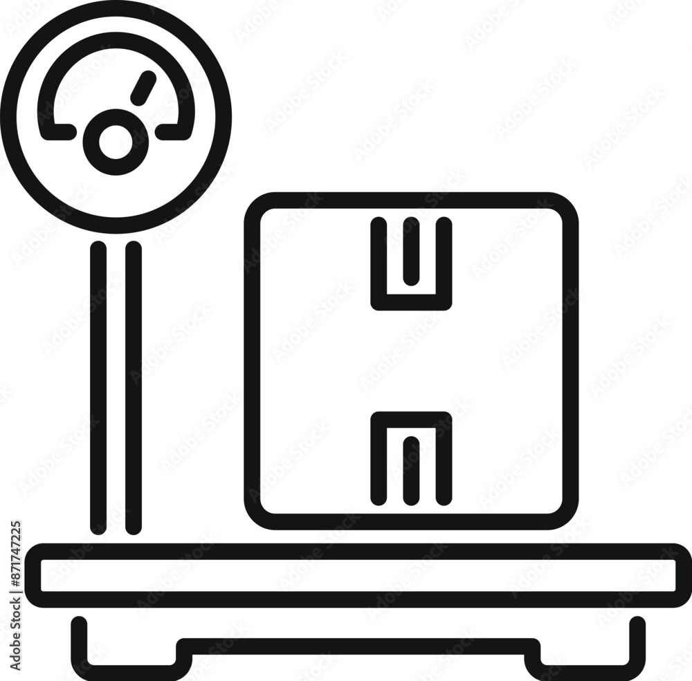 Wall mural Line drawing of a scale weighing a cardboard box, concept of shipping and logistics