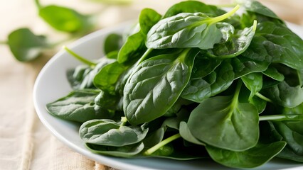fresh spinach leaves on a plate